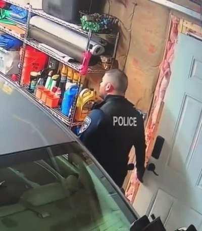 Police officer intentionally damages car with door while performing a search.