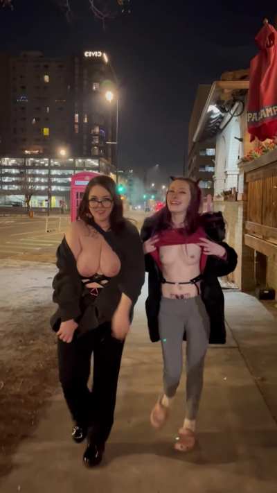 Tipsy flashing wives in downtown Denver after some debauchery😈