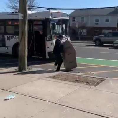 Trying to get an ATM machine on the bus.