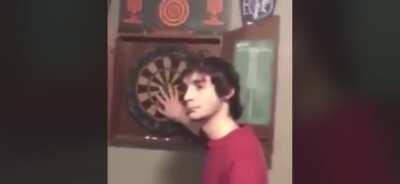 Hey Jimmy, come over here lemme throw a dart between your fingers
