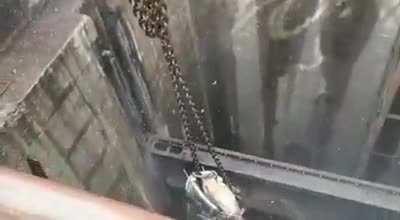 This footage of the reason for a blocked pipe in an industrial plant...