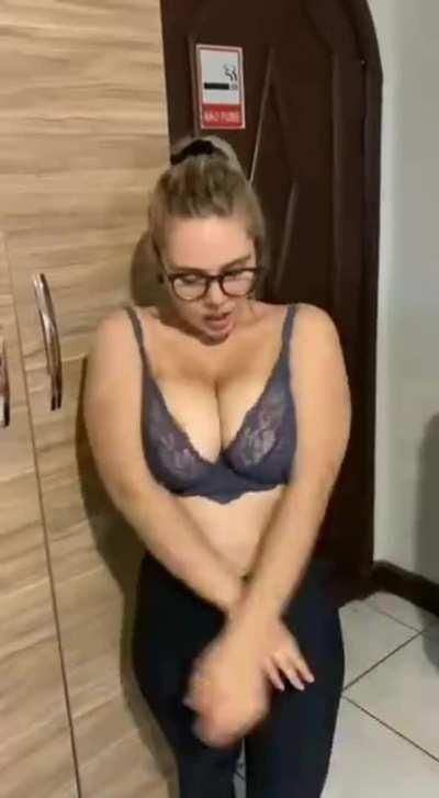 Bouncing jiggling around and having fun with my huge boobs