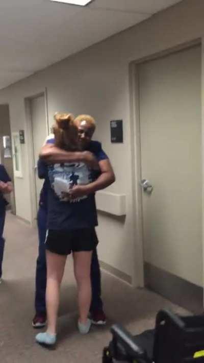 Girl who used to be paralyzed visits nurse