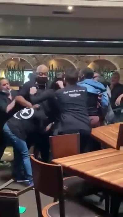 A brawl breaks out at a restaurant