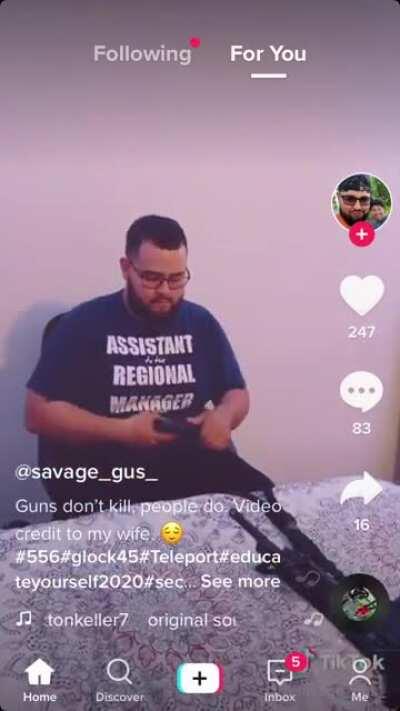 As we see here, we have a natural idiot in their natural habitat. He purchased two guns and acts like an expert although he doesn’t understand simple firearm safety