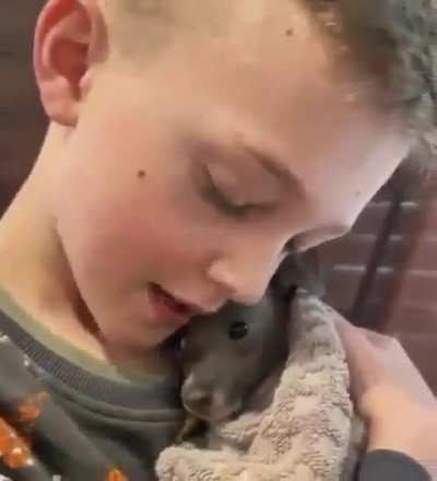 A little boy comforting a scared puppy. ❤️