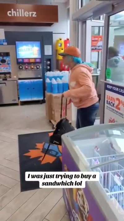 Women get caught stealing and employee hits her with the purse. 