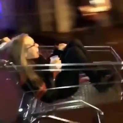 WCGW riding a shopping cart