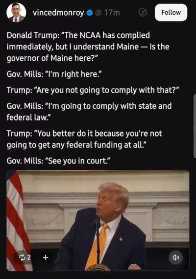 President Trump openly threatens the Governor of Maine