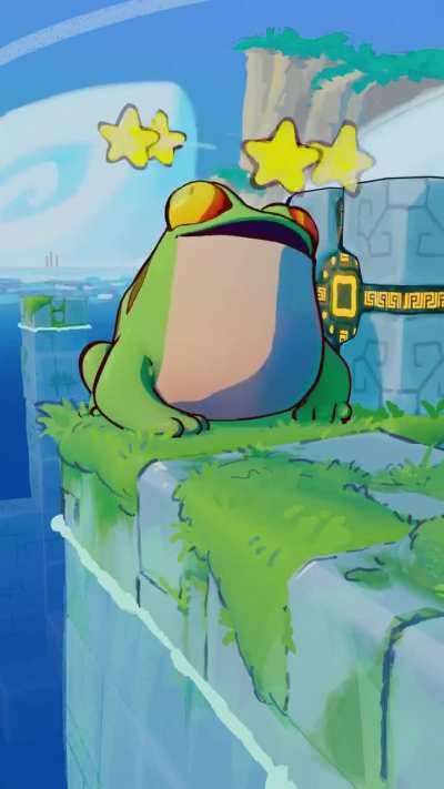 This is my OC Frog Character, Gulper! He is the main character in my new indie game FROGBLOCK!