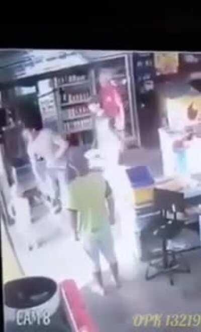 Guy gets electrocuted, and man in the red shirt’s dad reflexes kick in