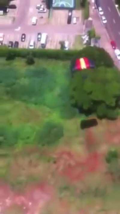 Brazilian man purchases parachute online and tries it out in front of his wife and child.