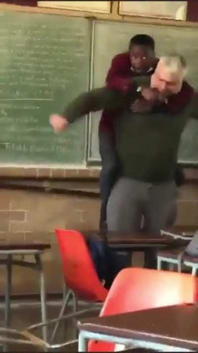 Kid try to ride teacher into battle