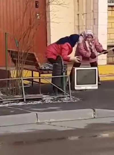 TV is getting destroyed by two babushkas