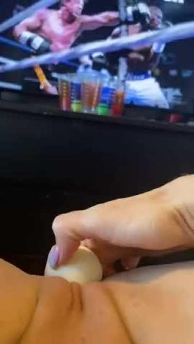 She got a launcher over there