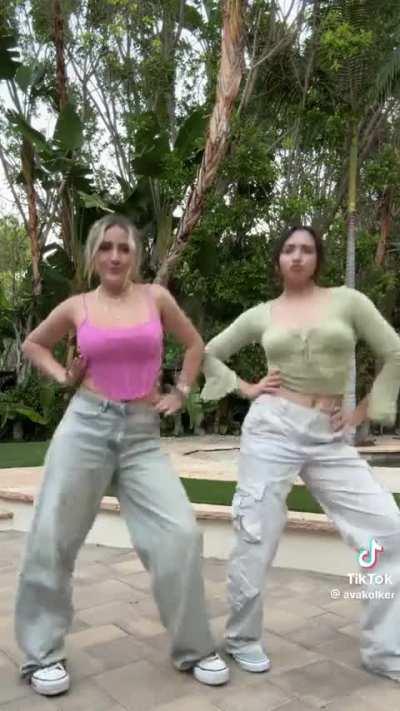 Ava and Julia goofing off in the backyard 