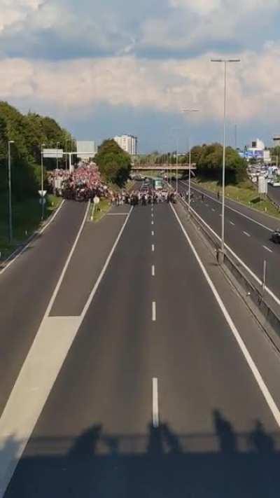 Protesters in Slovenia closed highway during rush hour.