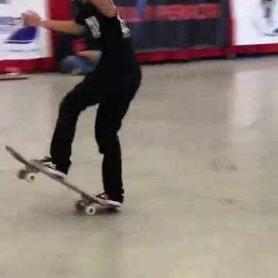 A 9 year old at a skating competition