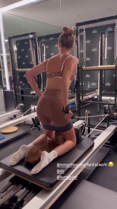 Working out with Mongo the pup · Sara's IG Story · July 26, 2024