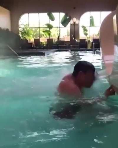 Playing chicken at the end of a water slide