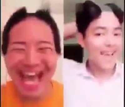 Two guys shave their heads