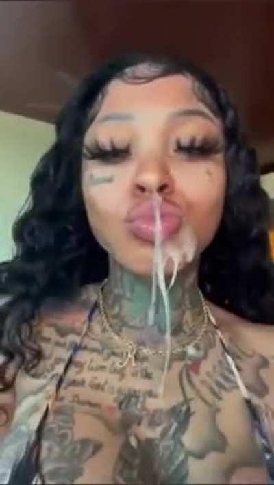 Thick load on her face