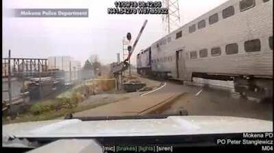 No warning for an incoming train. Quick reflexes avoid a tragedy