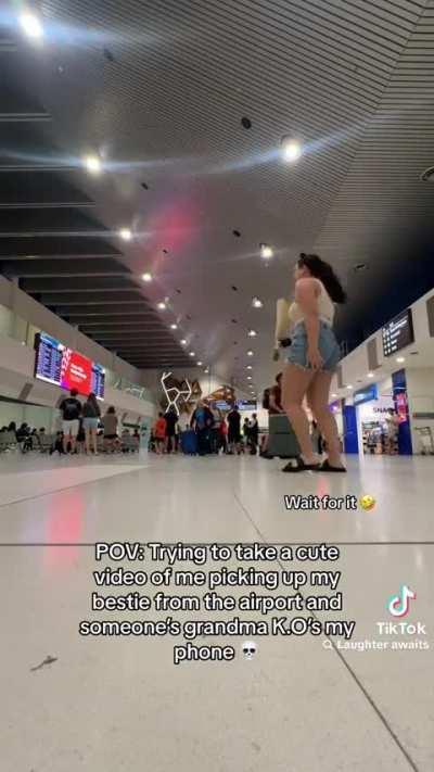 Tbf to the grandma, phones natural habitat is not the airport floor