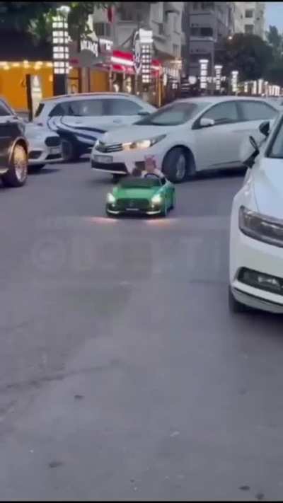 Some idiot let his child drive on the road ends up in 