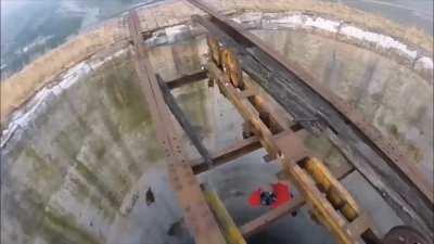 Unicycle and juggling on huge 1000 ft abandoned smoke stack