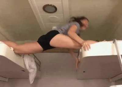 Do the splits across beds. Pose for pic. Allow gravity to humor others.