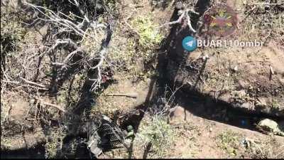 UAF BUAR 110th OMbR dropping munitions from drones on Russian offensive positions. Avdiivka direction. October 2023.