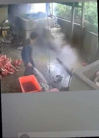 man almost got hit by an exploded boiler pipe.