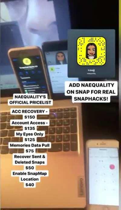 Y’all here need a hacker? Add @naequality on Snapchat to order hacks for social media like account access , recovery, my eyes only , memories pulling and more! Telegram Group link in the comments below!