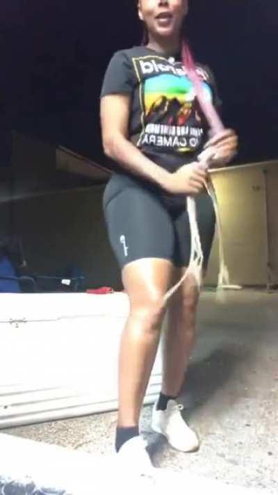 Showing off by the food truck