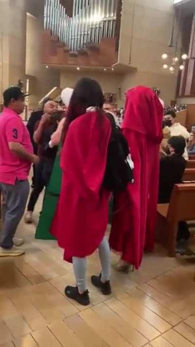 Pro-abortion protesters trying to shut down Sunday Mass at the Cathedral of our Lady of the Angels (Los Angeles)