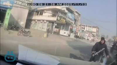 Reckless biker drives on the wrong side, crashes head-on into car