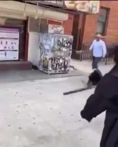 Woman is too slow to attack and gets hit