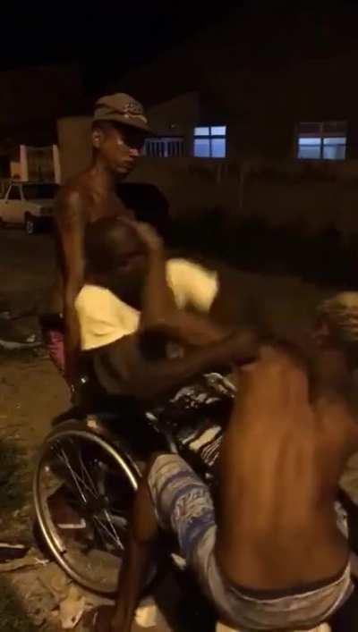 wheelchair versus sitting on a bucket