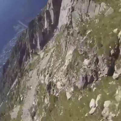 Flying over a mountain