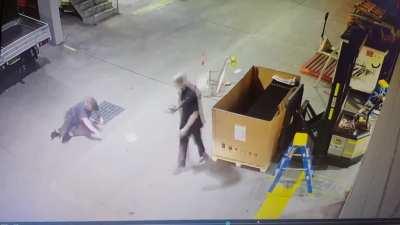 Co-worker decided to ride a trolley instead of just pushing it.