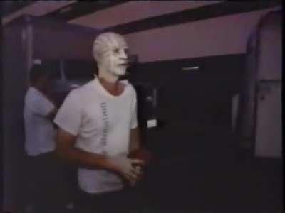 Doug Bradley as Pinhead playing football during makeup for Hellraiser lll: Hell on Earth, 1992.
