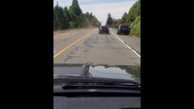 Casual attempted murder on the road... and also the reason why you should never get out of your car to confront anyone.