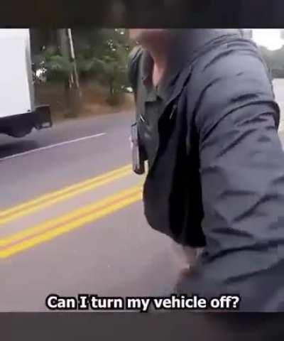 Boomer police officer pulling a gun on unarmed motorcyclist 
