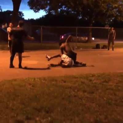 Trained MMA fighter in action on a basketball court
