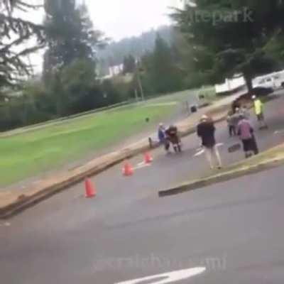 Trying to escape by skateboard