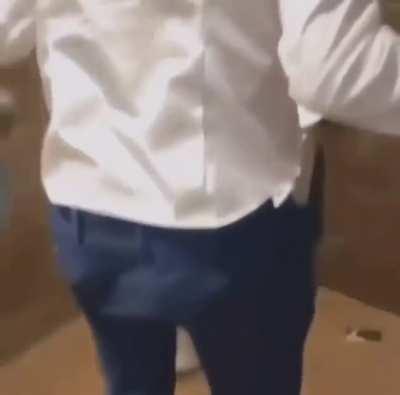 Guy pisses all over the place and then falls into his own urine