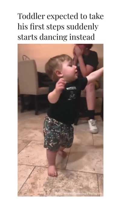 Toddler's first steps turn into dancing