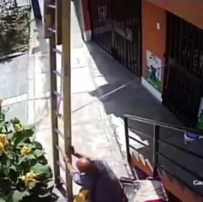 Handicap man had enough of the construction on the sidewalk