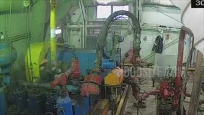 Worker Taking Piston To The Face Inside Oil Rig In Russia